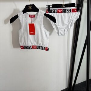 Diesel Yoga Sports Set: Waist-cinching Tank Top + Briefs, White, Size S